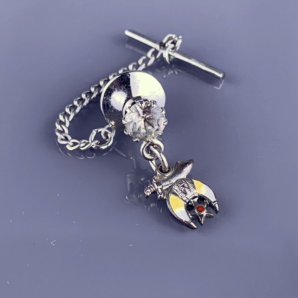 Small Shriners Enamel Tie Lapel Pin Silver Tone Scimitar Masonic Vintage